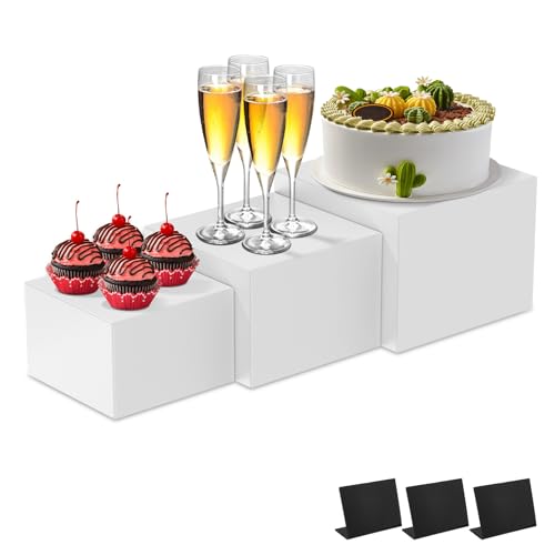 3 Stück Tortenständer,Acryl-Lebensmittel-Display-Ständer,Catering-Zubehör Buffet-Display mit Tischkarten,Moderne Würfelboxen Verschachtelte Tragegurte für Hochzeit Partei Tisch Verpflegung(Weiß) von TNTGMG