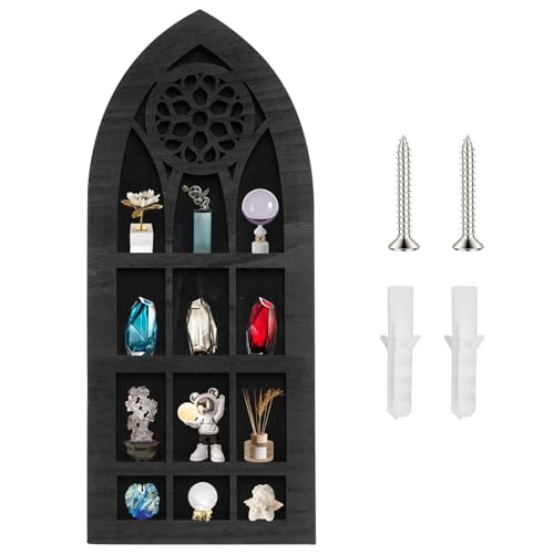 Crystal Display Regal,Holz Edelstein Stein Lagerung Halter, Wandmontage Schwarz Fenster Kristall Halter Veranstalter, Schrank für Edelstein Stein,Spirituelle Wohnzimmer Dekor (Einfaches Fenster) von TNTGMG