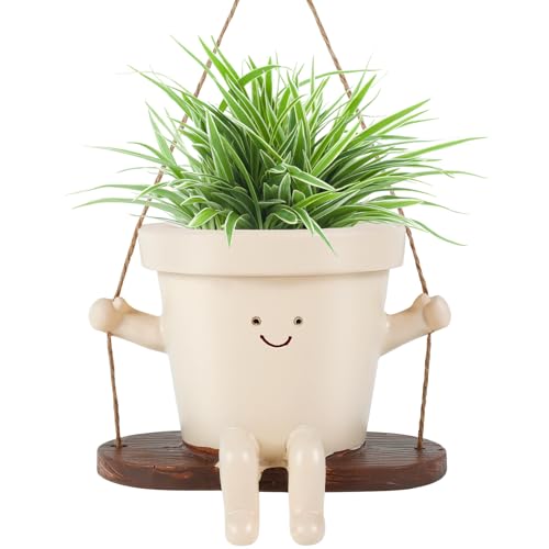 Hängende Pflanzgefäß,2 Stück Niedlich Schaukel Pflanzgefäß mit Drainageloch und Smiley-Gesicht,Adorable Harz Blume Kopf Pflanzgefäße,Einzigartige sitzende Schaukelstühle Sukkulenten Töpfe (1PCS) von TNTGMG