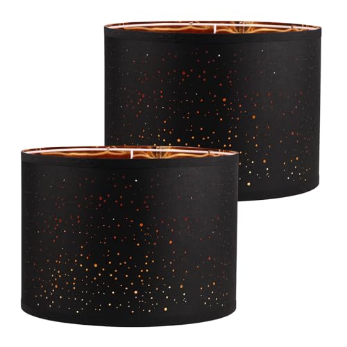 Lampenschirme 2er-Set,Abnehmbarer schwarzer Polyester-Lampenschirm mit goldener Innenseite,33×33×24 cm,Natürliche Trommel-Lampenschirme aus Sackleinen als Ersatz für Tisch- und Stehlampen von TNTGMG