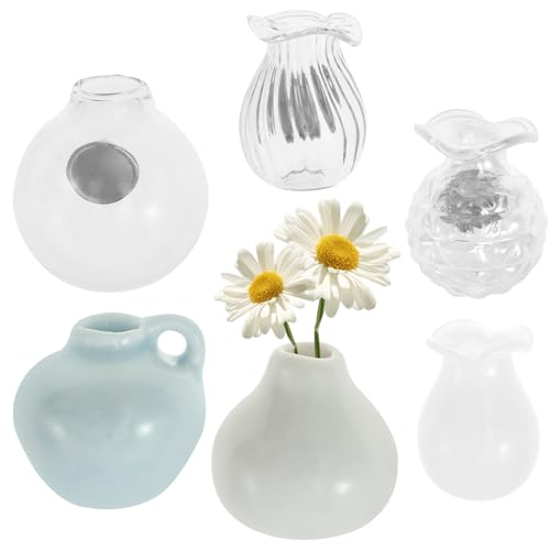 Mini Vasenmagnete,Einzigartige handgemachte Keramik Blumenvase Magnete, Kleine niedliche Kühlschrank Glas Vase Magnete für Küche, Büro Dekoration(6PCS) von TNTGMG