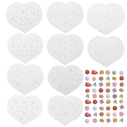 Polymer Clay Formen,10 Stück Silikon Blume Ton Formen,Mini DIY verschiedene geformte Handwerk Werkzeuge,Kuchen Dekoration Schimmel für Kuchen Dekorieren Ton Basteln Candy Seife Eiswürfel Wachs(B) von TNTGMG