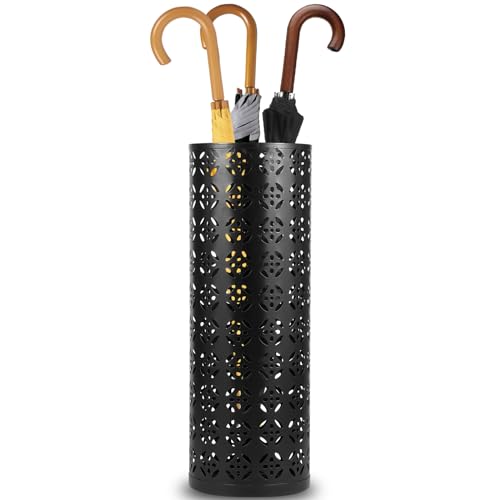 Schirmständer,Metall Regenschirmhalter für den Eingangsbereich,15×15×42 cm,Freistehender Regenschirm-Organisator Rain Collection,Runder Aufbewahrungsbehäl,Stöcke Walking Sticks Halter (Schwarz) von TNTGMG