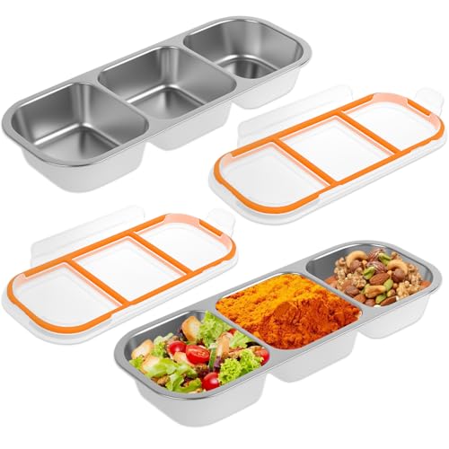 Snackbox,2 Stück Edelstahl Snack-Behälter mit 3 Fächern und Kunststoff-Deckel, 26,2×10,3×4 cm,Stapelbar Lebensmittel Lagerung Brotzeit Behälter,Tragbare Snack-Platten für Schule,Arbeit(3 Fächer) Snackbox,2 Stück Edelstahl Snack-Behälter mit 3 Fächern und Kunststoff-Deckel, 26,2×10,3×4 cm,Stapelbar Lebensmittel Lagerung Brotzeit Behälter,Tragbare Snack-Platten für Schule,Arbeit(3 Fächer) von TNTGMG
