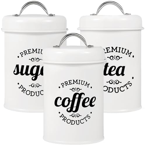 TNTGMG Aufbewahrungsgläser,3PCS runde Haferflockenbehälter mit luftdichten Deckeln,1000ml Lebensmittelbehälter für die Arbeitsplatte,Küchenbehälter-Set für Kaffee,Tee,Zucker(WeißB) von TNTGMG