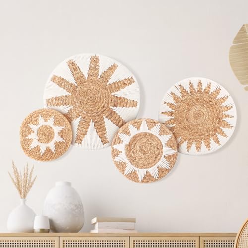 TNTGMG Boho-Wandkörbe,4 Stück Hängender geflochtener Binsen-Korb mit 5 Haken,Runde Hängekörbe im Landhausstil,Rustikale Handgefertigte Wanddekoration für Schlafzimmer,Wohnzimmer, Esszimmer und Büro TNTGMG Boho-Wandkörbe,4 Stück Hängender geflochtener Binsen-Korb mit 5 Haken,Runde Hängekörbe im Landhausstil,Rustikale Handgefertigte Wanddekoration für Schlafzimmer,Wohnzimmer, Esszimmer und Büro von TNTGMG