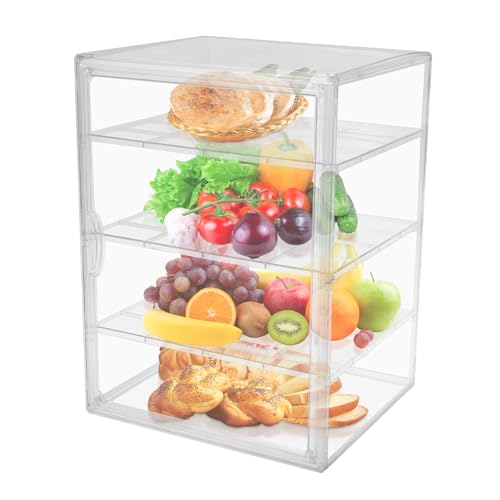 TNTGMG Gebäck Vitrine, 4 Schichten Acryl Brotkasten für Küche Arbeitsplatte, 29×25×39,2 cm, einstellbar klar Brot Lagerbehälter mit magnetischen Tür, Bäckerei Gebäck Display Halter von TNTGMG
