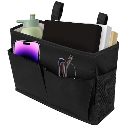 TNTGMG Nachttisch-Caddy, Doppelzweck-Bett Hanging Storage Bag mit festen Riemen und 5 Taschen, 30×11×20 cm, Tisch Schrank Storage Organizer für Zuhause,Hochschule,Dorm Etagenbett Krankenhaus(Schwarz) von TNTGMG
