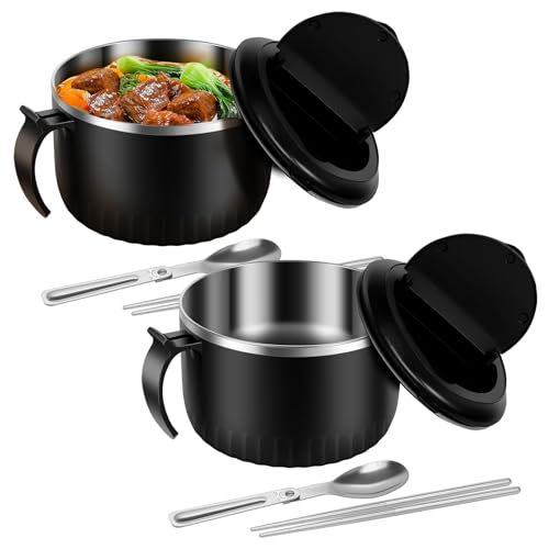 TNTGMG Ramenschüsseln,2 Stück 1600ml Ramenschüsselset mit Deckel,Abnehmbare Essstäbchen und faltbare Löffel,Edelstahl Nudelschüsseln,Mikrowellengeeigneter Nudelkocher für Zuhause Büro Schlafsaal TNTGMG Ramenschüsseln,2 Stück 1600ml Ramenschüsselset mit Deckel,Abnehmbare Essstäbchen und faltbare Löffel,Edelstahl Nudelschüsseln,Mikrowellengeeigneter Nudelkocher für Zuhause Büro Schlafsaal von TNTGMG