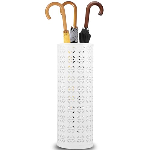 TNTGMG Schirmständer,Metall Regenschirmhalter für den Eingangsbereich,15×15×42 cm,Freistehender Regenschirm-Organisator Rain Collection,Runder Aufbewahrungsbehäl,Stöcke Walking Sticks Halter (Weiß) von TNTGMG