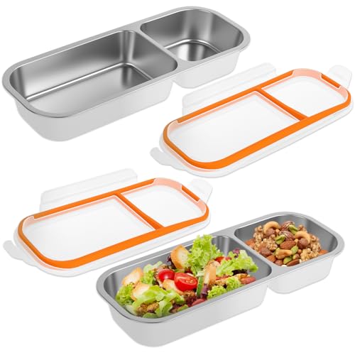TNTGMG Snackbox,2 Stück Edelstahl Snack-Behälter mit Fächern und Kunststoff-Deckel, 26,2×10,3×4 cm,Stapelbar Lebensmittel Lagerung Brotzeit Behälter,Tragbare Snack-Platten für Schule,Arbeit(2 Fächer) TNTGMG Snackbox,2 Stück Edelstahl Snack-Behälter mit Fächern und Kunststoff-Deckel, 26,2×10,3×4 cm,Stapelbar Lebensmittel Lagerung Brotzeit Behälter,Tragbare Snack-Platten für Schule,Arbeit(2 Fächer) von TNTGMG