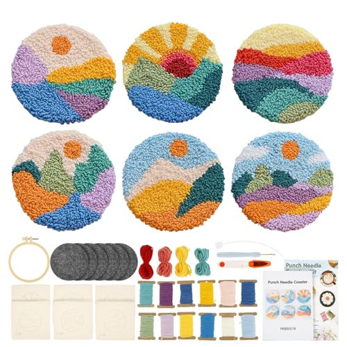 TNTGMG Stanznadel-Kit,6 Stück Punch Needle Untersetzer Kit für Erwachsene und Anfänger, DIY-Stickerei-Set mit Mustern, Werkzeuge, Garne, Schere, Anleitungen für Kunsthandwerk liefert TNTGMG Stanznadel-Kit,6 Stück Punch Needle Untersetzer Kit für Erwachsene und Anfänger, DIY-Stickerei-Set mit Mustern, Werkzeuge, Garne, Schere, Anleitungen für Kunsthandwerk liefert von TNTGMG