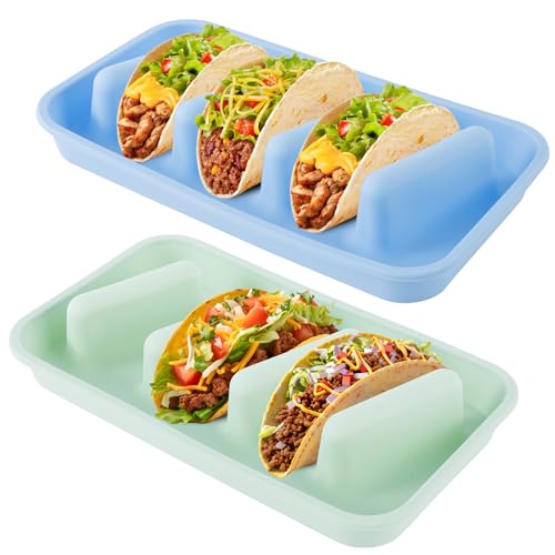 TNTGMG Taco Halter,2 Stück Silikon Taco Platten,Wiederverwendbarer Quadratischer Tortille-Schalenhalter mit 4 Fächern, 28,5×16,5 cm,Rutschfestes Tortille-Servierbrettchen für Weiche und harte von TNTGMG