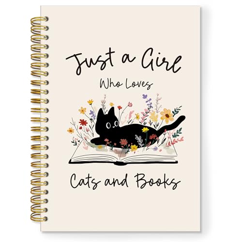 TNUW Black Cat Reading Spiral Notebook, Book Lover Gifts for Bookish Readers Journal Notebooks for Note Taking, Black Cat Gifts for Women, Floral Hardcover Notebook Journal, 5.5x8.3 Inch von TNUW