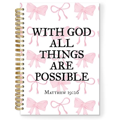 TNUW Coquette Pink Bow Christian Spiral Notebook, With God All Things Are Possible Bible Scripture Journal Notebooks for Note Taking, Pink Preppy Girly Hardcover Notebook Journal, 5.5x8.3 Inch von TNUW