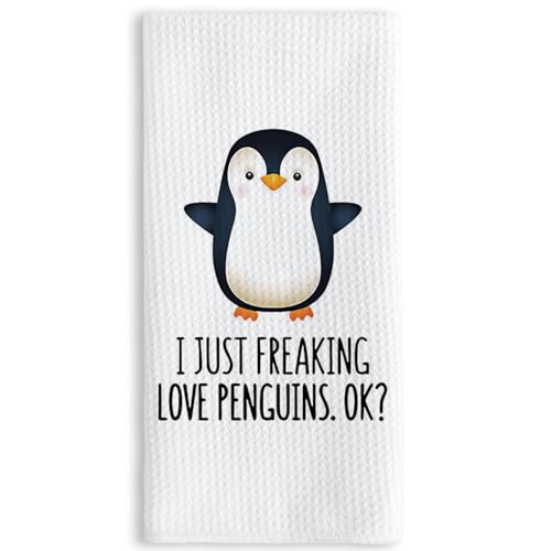 TUNW I Just Freaking Love Pinguine OK weiche und saugfähige Badezimmer-Küchentücher, niedliche Pinguin-Handtücher, Geschirrtücher, Strandtücher, 40.6x61 cm, Schwester, Freunde von TNUW