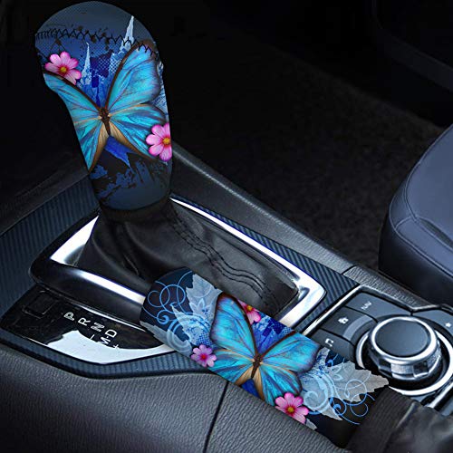TOADDMOS Trendy Blue Butterfly Floral Print Auto Handbremsabdeckung Schaltknauf Abdeckung Set für Mädchen oder Frauen TOADDMOS Trendy Blue Butterfly Floral Print Auto Handbremsabdeckung Schaltknauf Abdeckung Set für Mädchen oder Frauen von TOADDMOS