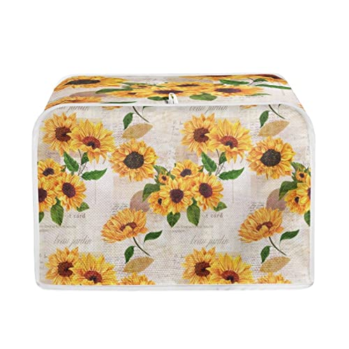 TOADDMOS Vintage Sonnenblumen-Druck 2 Scheiben Toaster Abdeckung für kleine Küchengeräte, Brotbacker, Staub- und Fingerabdruckschutz von TOADDMOS