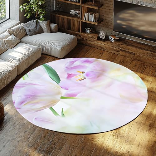 Ästhetisches Design waschbarer runder Teppich 80cm Eleganter rutschfester Teppich mit Blumenmuster für den Innenbereich mit weichem niedrigflorigem Boden für das Esszimmer im Eingangsbereich von TOANGWALL