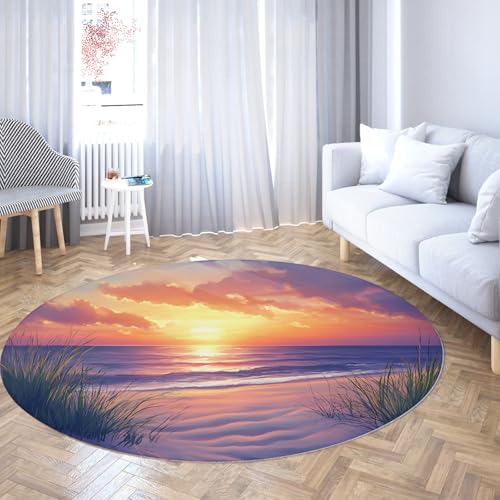 Moderner Stil Runde Teppiche für Kinderzimmer 70cm Strand Unkraut Meer Sonnenuntergang Landschaft Waschbarer Kreis Teppich für Waschküche Boden rutschfest Moderner Stil Runde Teppiche für Kinderzimmer 70cm Strand Unkraut Meer Sonnenuntergang Landschaft Waschbarer Kreis Teppich für Waschküche Boden rutschfest von TOANGWALL