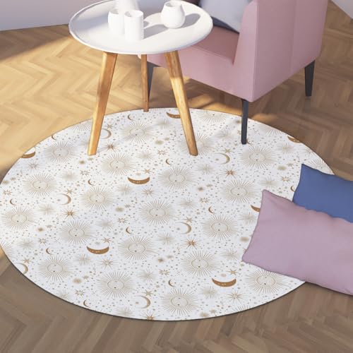 Runder Teppich im minimalistischen Stil 70cm Sonnenund Mondmuster Rutschfester waschbarer Innendekorationsteppich weicher niederfloriger runder Teppich für den Home-Office-Eingang Runder Teppich im minimalistischen Stil 70cm Sonnenund Mondmuster Rutschfester waschbarer Innendekorationsteppich weicher niederfloriger runder Teppich für den Home-Office-Eingang von TOANGWALL