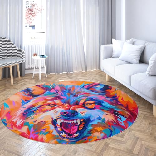 Street Art Graffiti waschbarer runder Teppich 70cm Howling Wolf Rutschfester niedriger Flor Indoor Boden Kreis Teppich für Schlafzimmer Wohnzimmer Esszimmer Street Art Graffiti waschbarer runder Teppich 70cm Howling Wolf Rutschfester niedriger Flor Indoor Boden Kreis Teppich für Schlafzimmer Wohnzimmer Esszimmer von TOANGWALL
