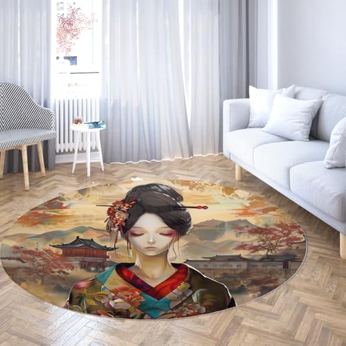 TOANGWALL Ästhetisches Design Runde Teppiche 240cm Japanische schöne Geisha im Kimono Waschbarer Rutschfester niedrigfloriger Wurf Kreis Teppich für das Gästezimmer Zuhause TOANGWALL Ästhetisches Design Runde Teppiche 240cm Japanische schöne Geisha im Kimono Waschbarer Rutschfester niedrigfloriger Wurf Kreis Teppich für das Gästezimmer Zuhause von TOANGWALL