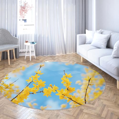 TOANGWALL Ästhetisches Design Runde Teppiche 80cm gelbe Blumen Zweige waschbar Rutschfester weicher niedriger Florwurf Kreis Teppich für Wohnzimmer Esszimmer TOANGWALL Ästhetisches Design Runde Teppiche 80cm gelbe Blumen Zweige waschbar Rutschfester weicher niedriger Florwurf Kreis Teppich für Wohnzimmer Esszimmer von TOANGWALL