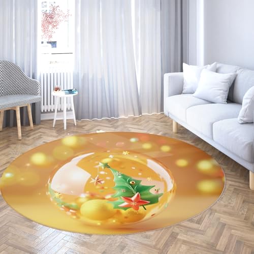 TOANGWALL Ästhetisches Design Runder waschbarer Teppich 80cm Grünes Blatt Kugel Muster Druck Rutschfester großer Kreis Teppich für Arbeitszimmer Esszimmer Dekor von TOANGWALL