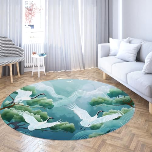 TOANGWALL Ästhetisches Design waschbarer runder Teppich 200cm viel Glück Kranichmuster Rutschfester niedrigfloriger Innenboden-Kreisteppich für Wohnzimmer Esszimmer TOANGWALL Ästhetisches Design waschbarer runder Teppich 200cm viel Glück Kranichmuster Rutschfester niedrigfloriger Innenboden-Kreisteppich für Wohnzimmer Esszimmer von TOANGWALL