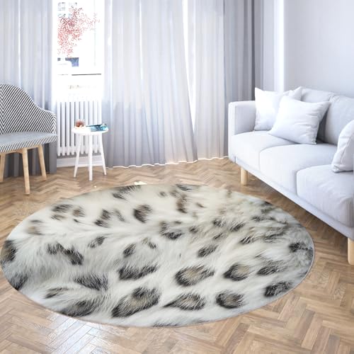 TOANGWALL Abstrakte Kunst waschbarer runder Teppich 70cm weißer Leopard Flecken Texturdruck Rutschfester Innenboden weicher niederfloriger Teppich für den Eingangsbereich Esszimmer von TOANGWALL