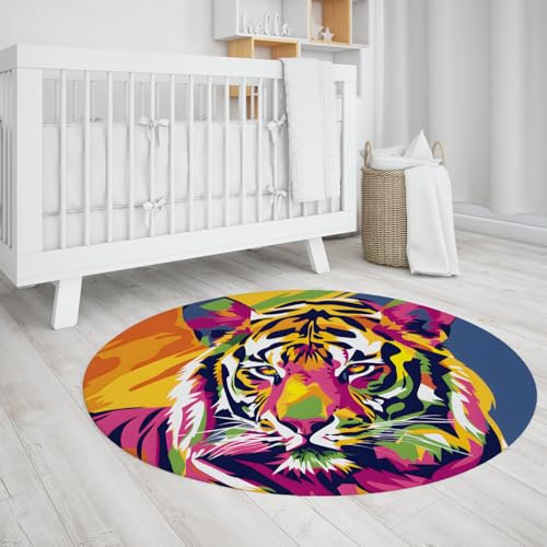 TOANGWALL Aquarellstil Runder Teppich - Tiger Waschbar Weicher niedriger Flor rutschfeste Innenkreismatte für Schrank Badezimmer Home Office Spielzimmer Schlafzimmer 170cm TOANGWALL Aquarellstil Runder Teppich - Tiger Waschbar Weicher niedriger Flor rutschfeste Innenkreismatte für Schrank Badezimmer Home Office Spielzimmer Schlafzimmer 170cm von TOANGWALL