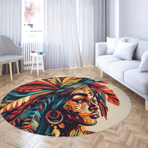 TOANGWALL Aztec Art Round Rugs 70cm Aboriginal Black Woman Waschbarer Rutschfester weicher niedriger Florwurf Circle Teppich für Schlafzimmer Sofa Konferenzraum von TOANGWALL