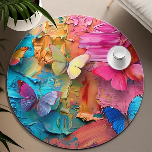 TOANGWALL Bunte Graffiti Kunst Runde Teppiche für Kinderzimmer Eleganter Schmetterling Maschinenwaschbarer Kreis Teppich für Waschküche Esszimmer Boden rutschfest 80cm TOANGWALL Bunte Graffiti Kunst Runde Teppiche für Kinderzimmer Eleganter Schmetterling Maschinenwaschbarer Kreis Teppich für Waschküche Esszimmer Boden rutschfest 80cm von TOANGWALL
