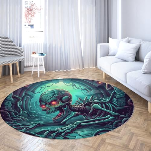 TOANGWALL Cave Theme Runde Teppiche 120cm Horror Monster Waschbarer Rutschfester dünner Teppich für Klassenzimmer Kleinkind Kinderzimmer dekorative Matten von TOANGWALL