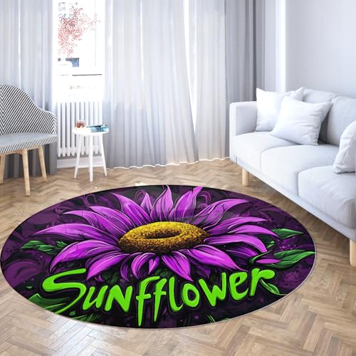 TOANGWALL Creative Design Rutschfester runder Teppich 130cm lila Sonnenblumenmuster weicher waschbarer runder Teppich mit niedrigem Flor für Wohnzimmer Schlafzimmer Kinderzimmer TOANGWALL Creative Design Rutschfester runder Teppich 130cm lila Sonnenblumenmuster weicher waschbarer runder Teppich mit niedrigem Flor für Wohnzimmer Schlafzimmer Kinderzimmer von TOANGWALL