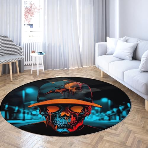 TOANGWALL Dark Series Waschbarer runder Teppich 60cm Horror Skeleton Rutschfester niedrigfloriger Innenboden-Kreisteppich für Schlafzimmer Wohnzimmer Esszimmer von TOANGWALL