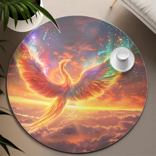 TOANGWALL Dream Round Rugs 80cm waschbarer Rutschfester weicher niedrigfloriger Farbphoenix-Teppich für Schlafzimmer Sofa Konferenzraum Esszimmer von TOANGWALL