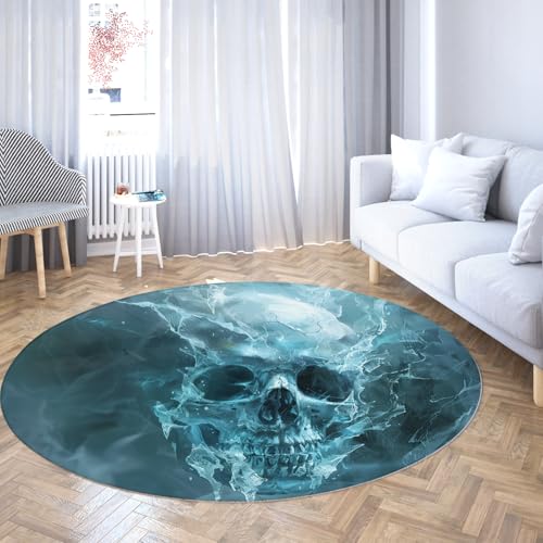TOANGWALL Dreamy Style Runde Teppiche 80cm Ice Series Skull Waschbarer Rutschfester weicher niedriger Florwurf Circle Teppich für Schlafzimmer Konferenzraum Esszimmer von TOANGWALL
