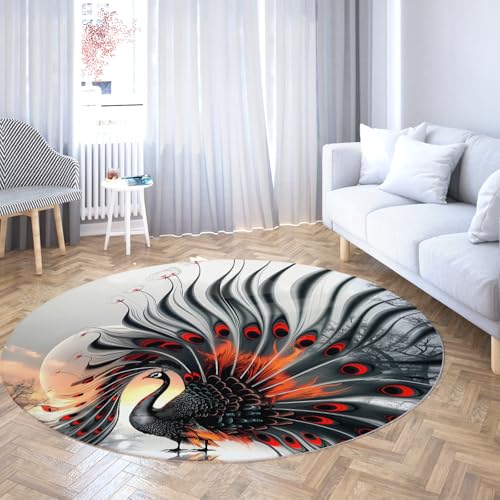 TOANGWALL Edler und eleganter runder Teppich 110cm Rutschfester Retro Schwarz und Rot Pfau Kinderzimmer Kreis Teppich Waschbare Türmatte für Schlafzimmer Mudroom Küche TOANGWALL Edler und eleganter runder Teppich 110cm Rutschfester Retro Schwarz und Rot Pfau Kinderzimmer Kreis Teppich Waschbare Türmatte für Schlafzimmer Mudroom Küche von TOANGWALL