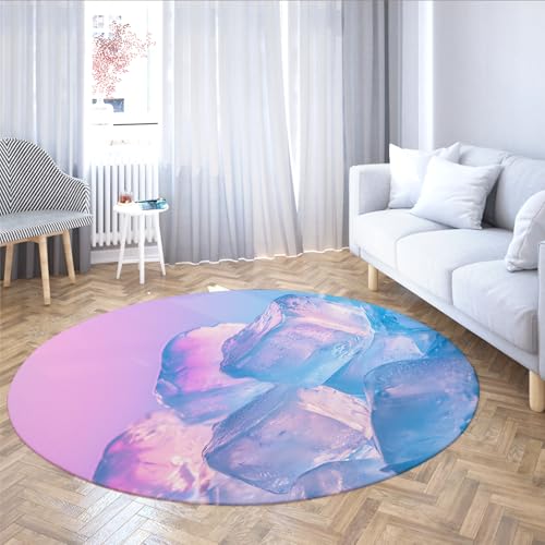TOANGWALL Gradient Style waschbarer runder Teppich 100cm geometrisches Eismuster Rutschfester niedrigfloriger Innenboden-Kreisteppich für Küche Schlafzimmer Wohnzimmer von TOANGWALL