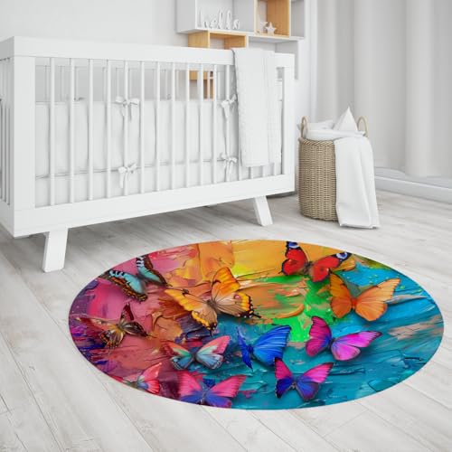 TOANGWALL Graffiti Art Runde Teppiche 90cm rutschfest waschbar Farbe Schmetterlingsdruck Innendekoration weicher niederfloriger runder Teppich für den Eingang zur Büroküche TOANGWALL Graffiti Art Runde Teppiche 90cm rutschfest waschbar Farbe Schmetterlingsdruck Innendekoration weicher niederfloriger runder Teppich für den Eingang zur Büroküche von TOANGWALL