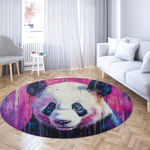 TOANGWALL Graffiti Art Rutschfester runder Teppich 130cm Graffiti Panda Muster weicher waschbarer flachfloriger runder Teppich für Wohnzimmer Schlafzimmer Kinderzimmer von TOANGWALL
