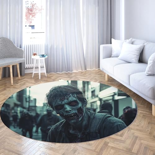 TOANGWALL Horror City Theme Runde Teppiche 90cm Fright Devil Waschbarer Rutschfester Trägerteppich für Klassenzimmer Kleinkind Kinderzimmer Dekorativ von TOANGWALL