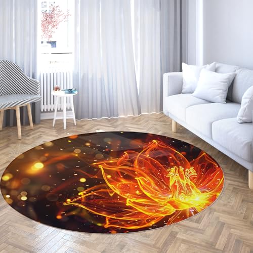 TOANGWALL Kreatives Design Runde Teppiche 100cm Fantasie Burning Lotus Muster Waschbarer Rutschfester dünner Teppich für Klassenzimmer Kleinkind Kinderzimmer dekorativ von TOANGWALL