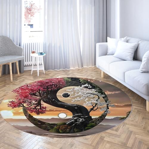 TOANGWALL Kreatives Design Waschbarer runder Teppich 120cm Japanisches Tai Chi Ganzjahresbaum Szenerie Rutschfester Teppich Fußmatten niedriger Flor für Esszimmer TOANGWALL Kreatives Design Waschbarer runder Teppich 120cm Japanisches Tai Chi Ganzjahresbaum Szenerie Rutschfester Teppich Fußmatten niedriger Flor für Esszimmer von TOANGWALL