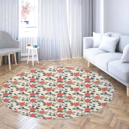 TOANGWALL Maximalismus Stil Pflanze Runde Teppiche 160cm Retro Blumenmuster Waschbarer Rutschfester dünner Teppich für Klassenzimmer Kleinkind Kinderzimmer dekorativ TOANGWALL Maximalismus Stil Pflanze Runde Teppiche 160cm Retro Blumenmuster Waschbarer Rutschfester dünner Teppich für Klassenzimmer Kleinkind Kinderzimmer dekorativ von TOANGWALL