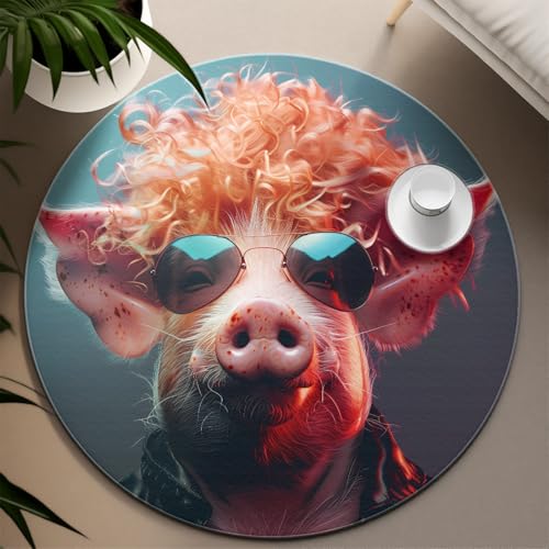 TOANGWALL Mode Stil Runder Teppich Niedliches Schwein mit Sonnenbrille Rutschfester waschbarer Teppich für Wohnzimmer Schlafzimmer Waschküche Dekor Bodenmatte 100cm TOANGWALL Mode Stil Runder Teppich Niedliches Schwein mit Sonnenbrille Rutschfester waschbarer Teppich für Wohnzimmer Schlafzimmer Waschküche Dekor Bodenmatte 100cm von TOANGWALL