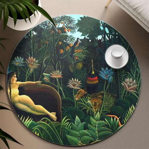 TOANGWALL Primeval Jungle waschbarer runder Teppich 90cm The Dream Print Wohnzimmer Rutschfester Teppich Indoor Fußmatten niedriger Flor für den Eingangsbereich Esszimmer von TOANGWALL