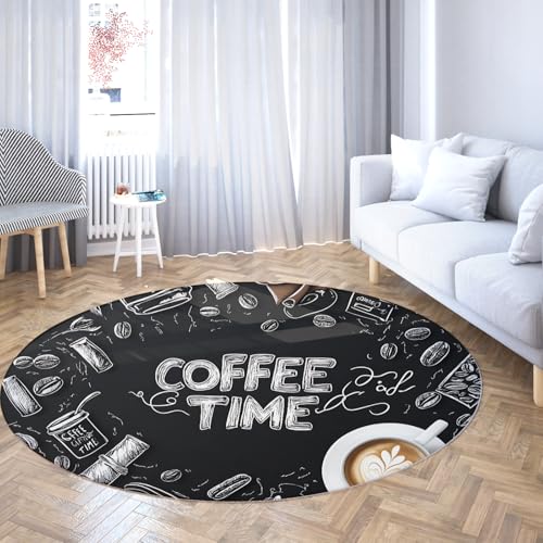 TOANGWALL Retro-Stil waschbarer runder Teppich 110cm Kaffeezeit Rutschfester niedrigfloriger Bodenteppich für den Innenbereich Kreisteppich für Küche Schlafzimmer Wohnzimmer Esszimmer von TOANGWALL